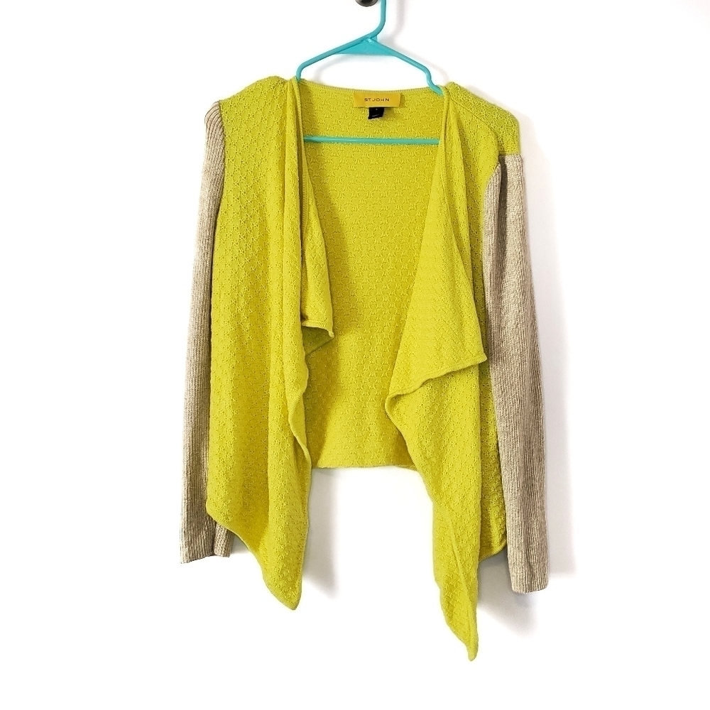 St. John Draped Cardigan Small Neon Yellow Beige